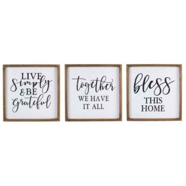 Youngs Wood Frame & Embossed Enamel Wall Sign, Assorted Color - 3 Piece 20366